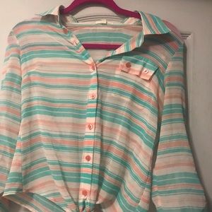 Pastel chiffon/mesh button down shirt (semi sheer)